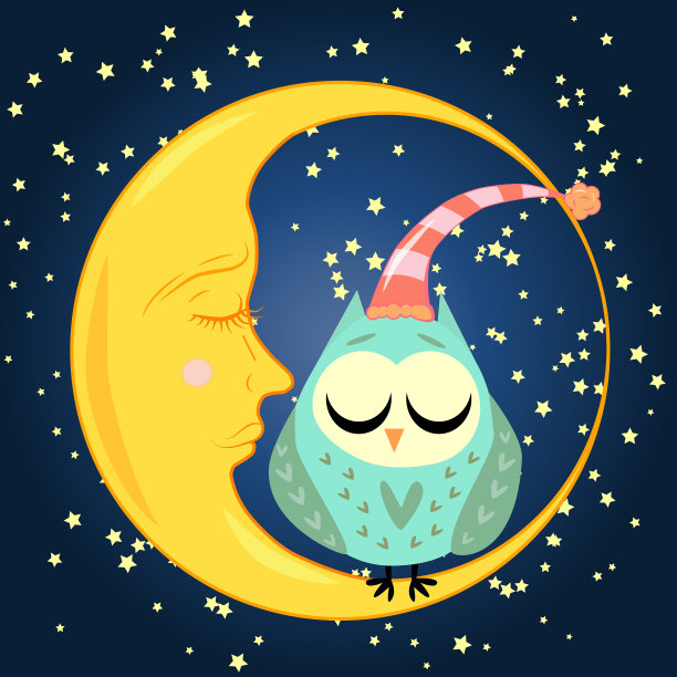 可爱的卡通睡猫头鹰围成一圈闭着图片下载