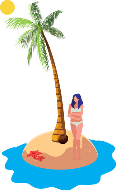 年轻女子在海滩上的夏日场景图片下载