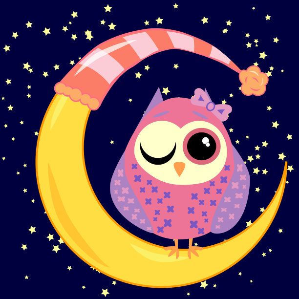 可爱的卡通睡猫头鹰围成一圈闭着图片下载