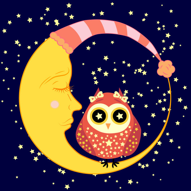 可爱的卡通睡猫头鹰围成一圈闭着图片下载