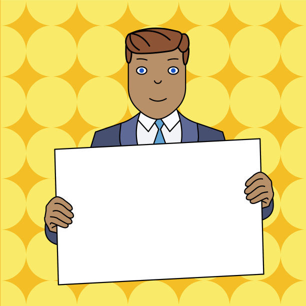 穿着正装的男人面带微笑，手里拿着大大的空白图片下载