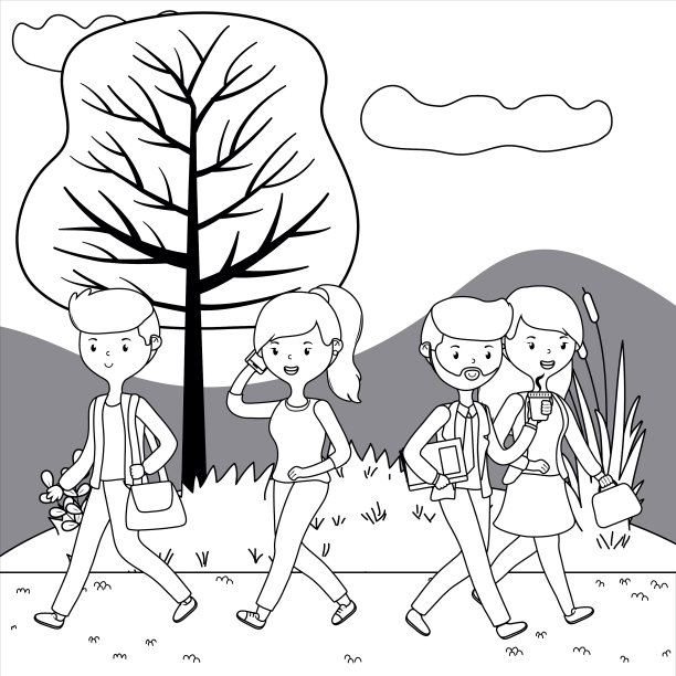 公园设计中的男女卡通图片下载