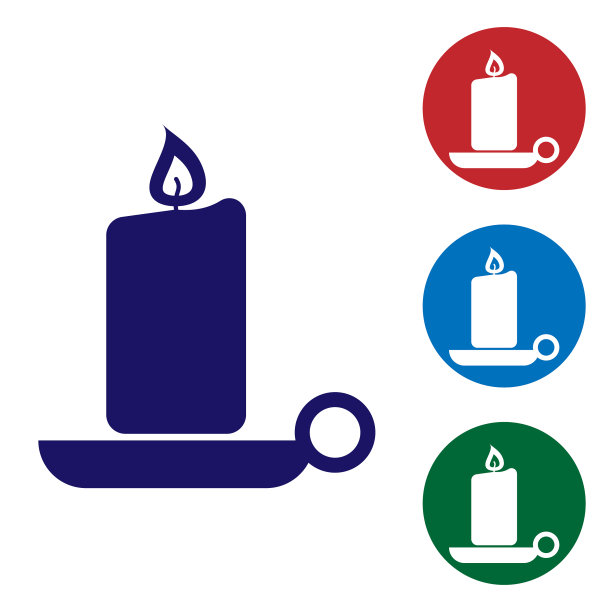白色烛台上的蓝色燃烧的蜡烛图标图片下载