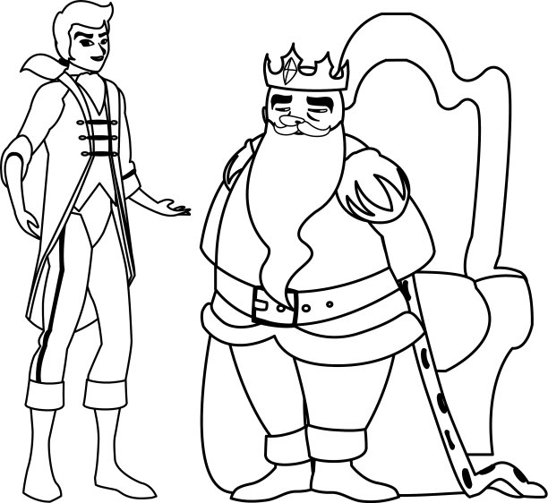 白马王子和王位上的国王角色图片下载