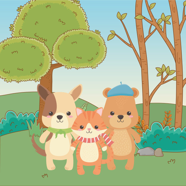 猫、狗和熊的卡通设计图片下载