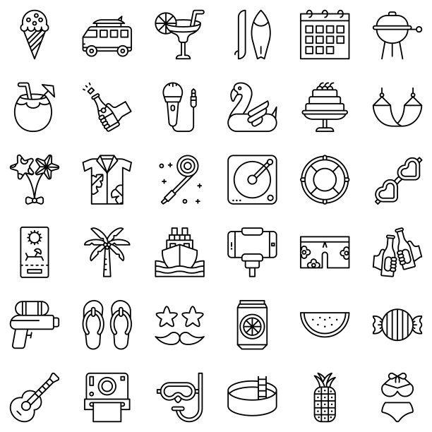 夏季派对相关图标集线设计图片下载