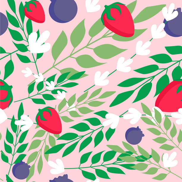 草叶与野草莓无缝图案图片下载