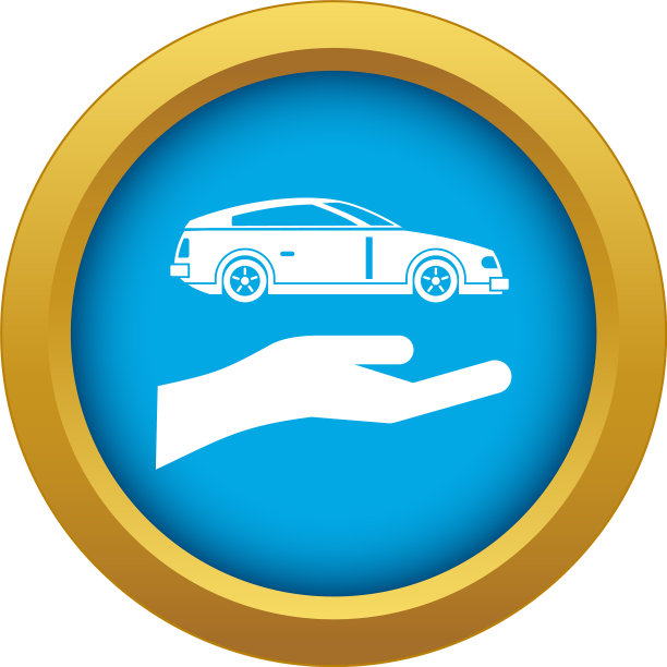 手和汽车图标蓝色孤立图片下载