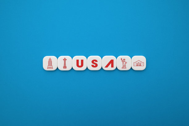 带有美国字的积木和美国的地标。图片下载