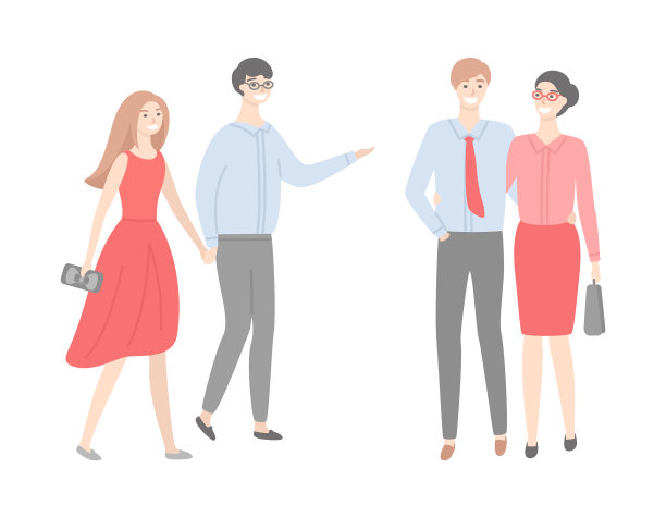 两对情侣穿衬衫和裤子的男人和女人图片下载