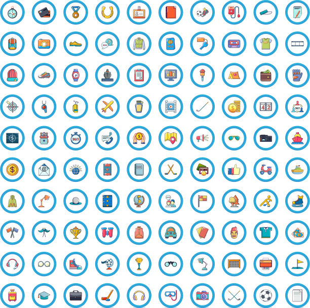 100名体育记者图标设置卡通风格图片下载