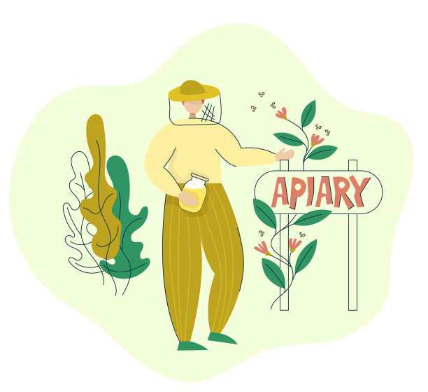 养蜂人穿着防护服站在养蜂场附近图片下载