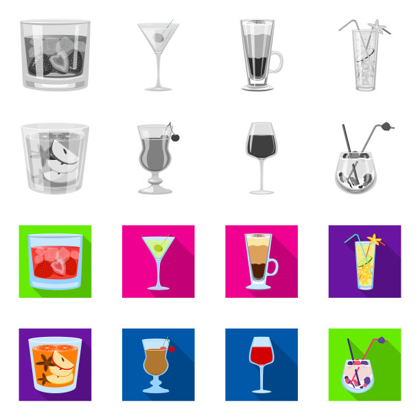 孤立的对象酒和餐厅图标设置图片下载