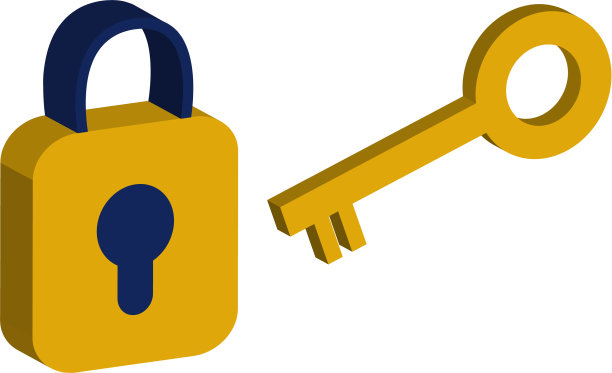 黄色和蓝色3d锁挂锁和钥匙隔离图片下载
