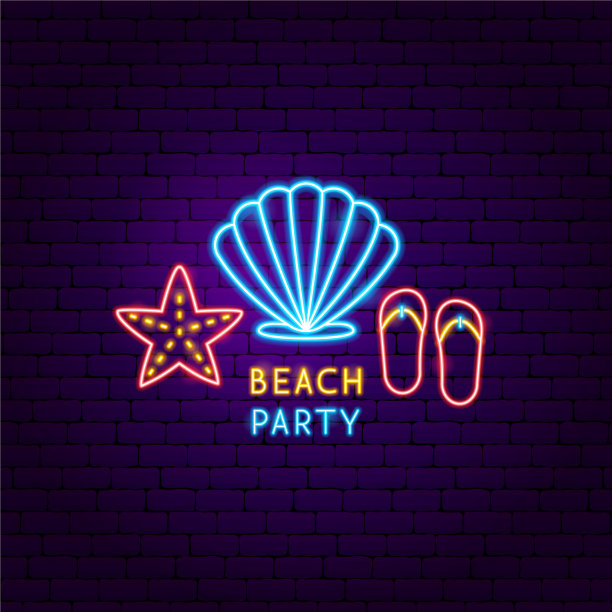 海滩派对霓虹标签图片下载