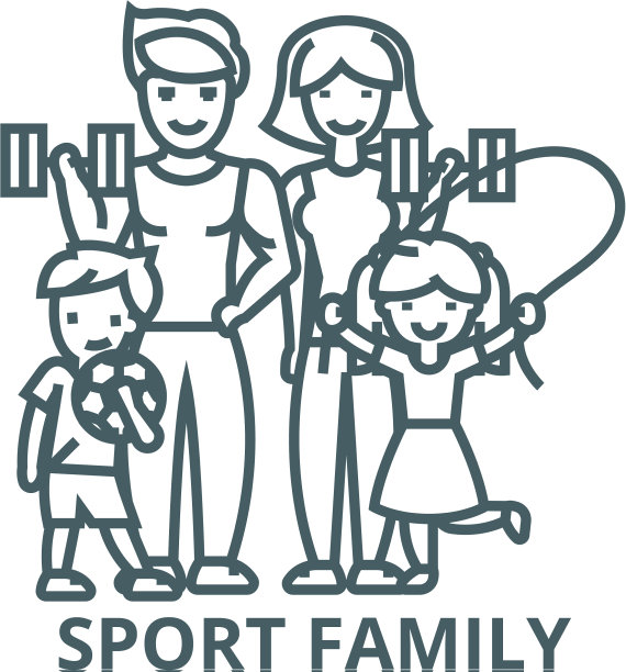 积极快乐的家庭在体育健身线图标图片下载