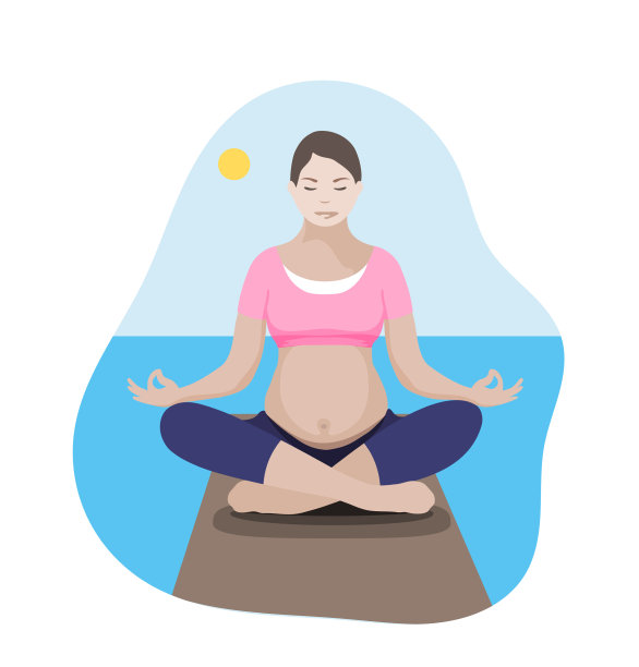 孕妇放松在瑜伽莲花姿势上图片下载