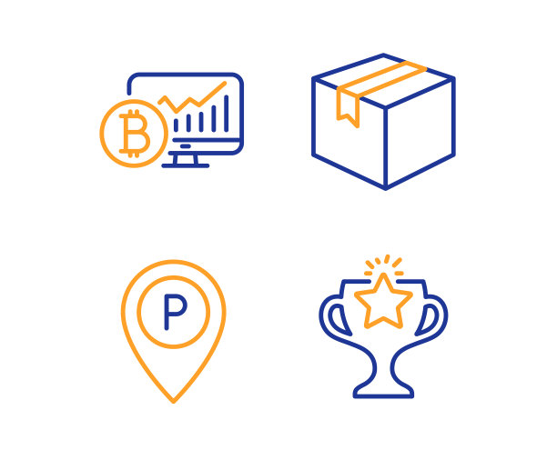 包裹比特币图表和停车图标集图片下载
