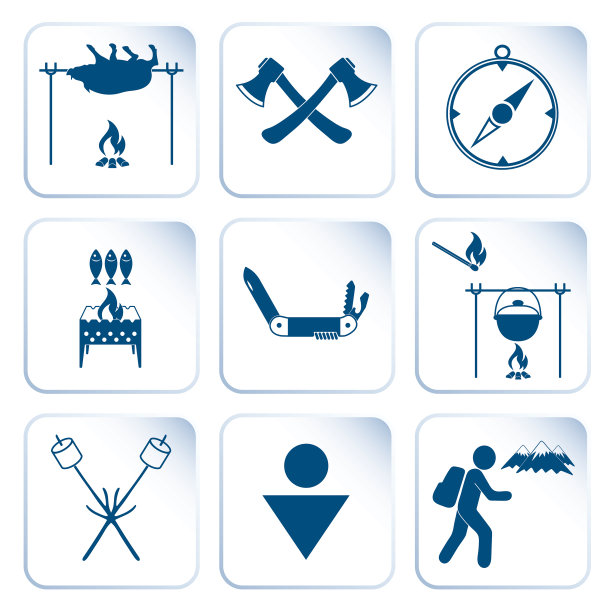 设置旅行和露营装备图标图片下载