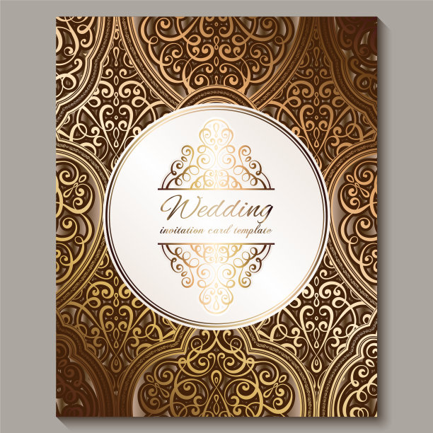 青铜和金色的婚礼请柬图片下载
