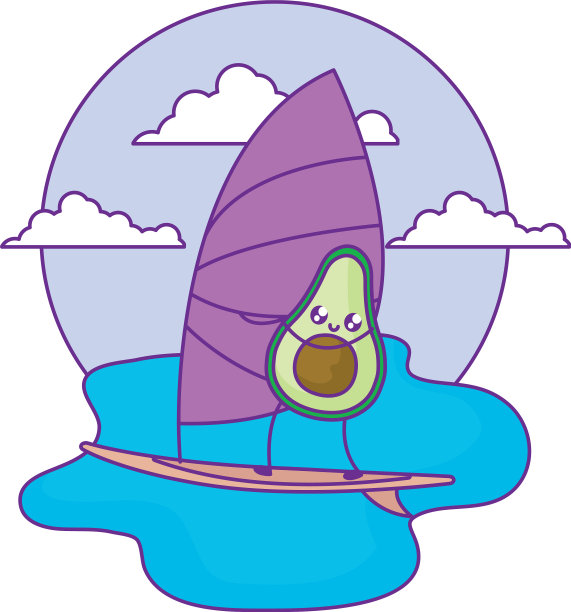 鳄梨与帆船在海上卡哇伊风格图片下载