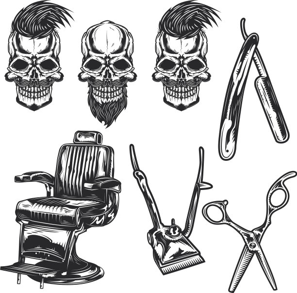 设置理发设备和头骨图片下载