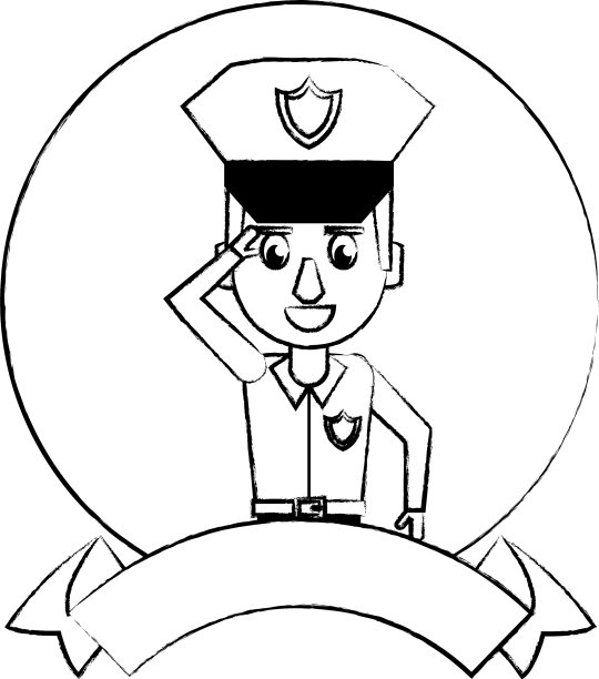 警察和空白丝带横幅素描图片下载