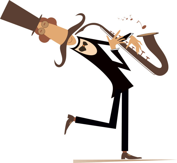 卡通长胡子萨克斯管吹奏者图片下载