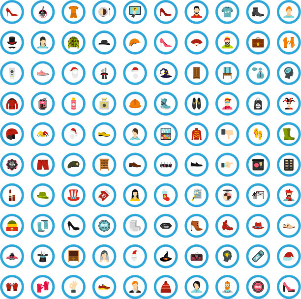 100时尚杂志图标设置扁平风格图片下载