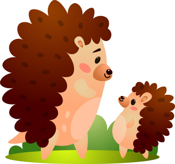 快乐的刺猬爸爸带着儿子要去散步图片下载