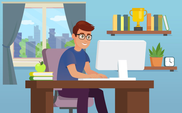 用电脑工作或学习的年轻人图片下载