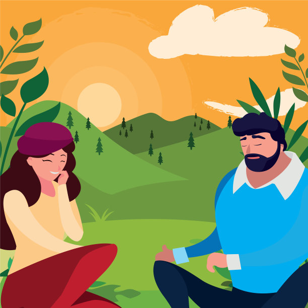 一对年轻夫妇坐在田野里图片下载