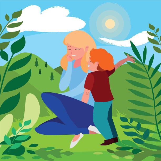 母亲和儿子在风景图片下载