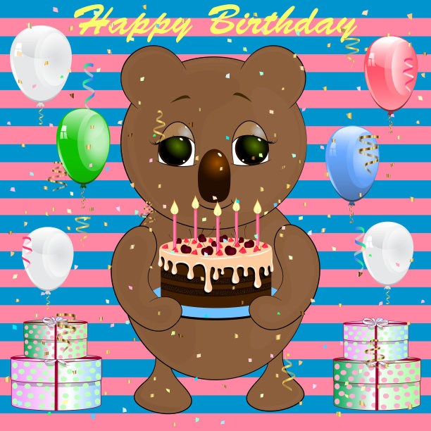 生日贺卡与考拉卡通图片下载