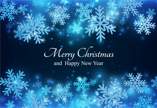 蓝色的新年横幅上闪烁着雪花图片下载