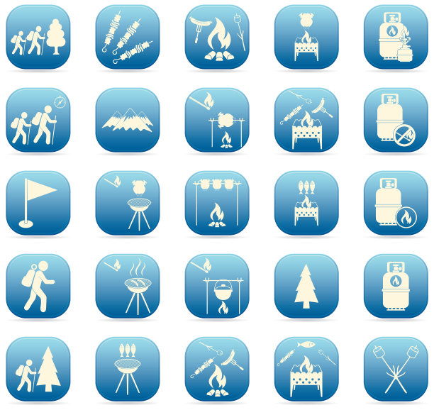 一套旅行和露营设备图标图片下载