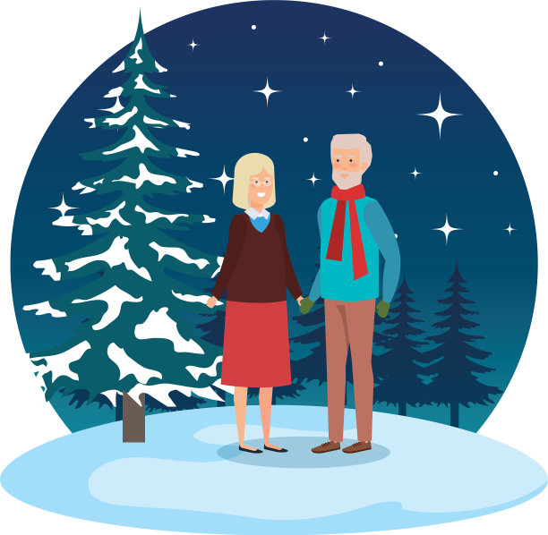 祖父母夫妇穿着冬天的衣服图片下载