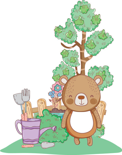 可爱的小熊在花园里图片下载