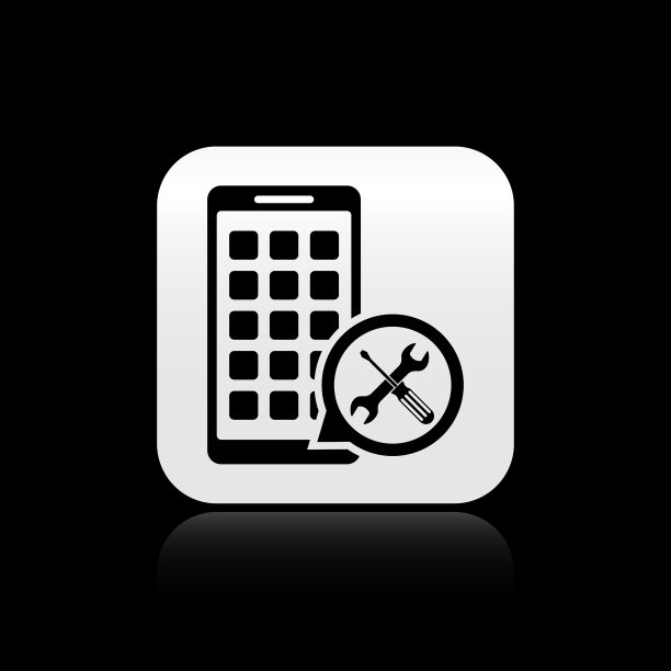 黑色移动应用程序与螺丝刀和扳手图标图片下载