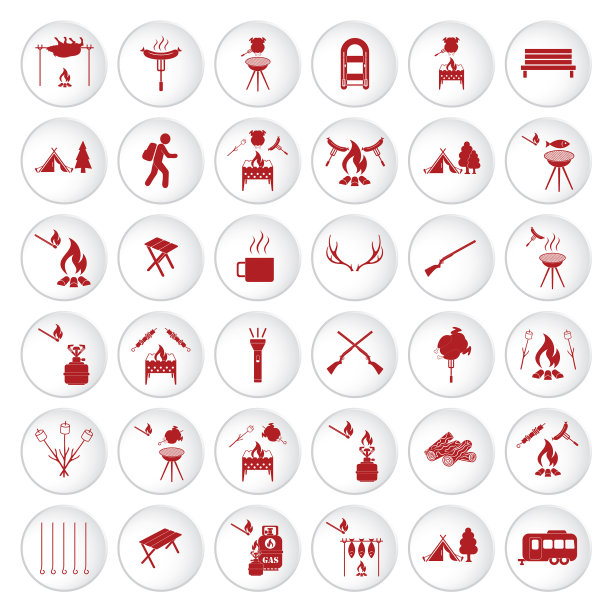 设置旅行和露营装备图标图片下载