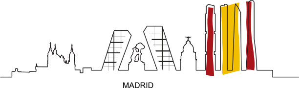 马德里城市地标用西班牙国旗的颜色图片下载