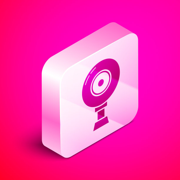 等距网络摄像头图标孤立在粉红色图片下载