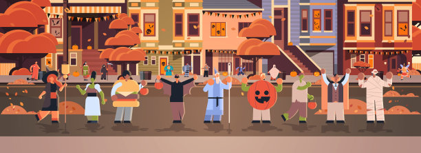 人们穿着不同的怪物服装行走图片下载