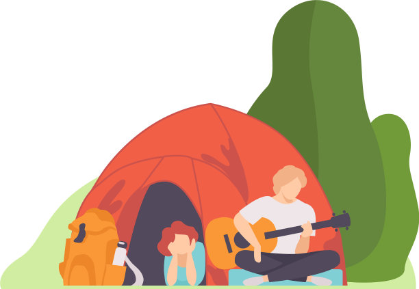 一个人在帐篷附近弹吉他图片下载