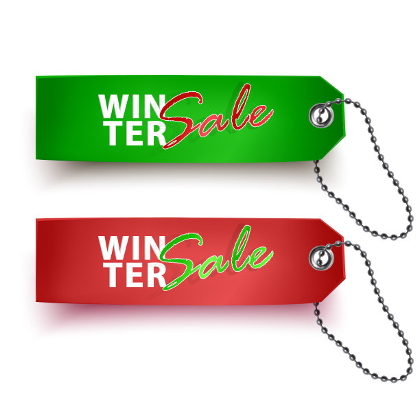 设置现实的冬季销售标签红色和绿色图片下载