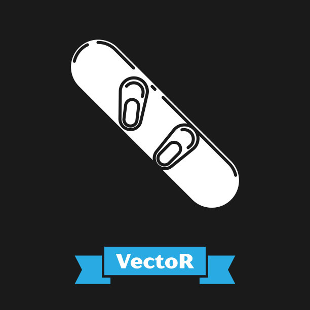 白色滑雪板图标孤立在黑色背景图片下载