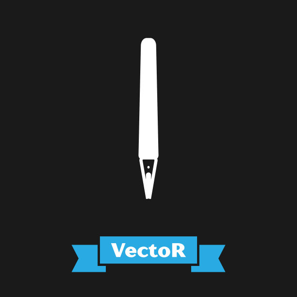 白色钢笔图标孤立在黑色背景图片下载