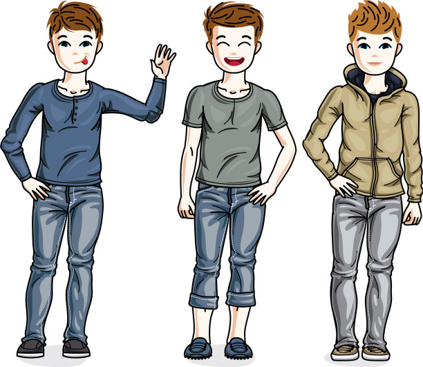 可爱的小男孩群站在不同的穿着图片下载