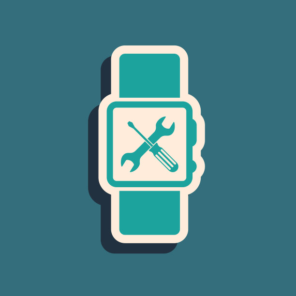 绿色智能手表，螺丝刀和扳手图标图片下载