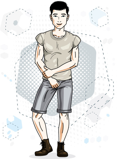 英俊的黑发年轻男子摆出现代的姿势图片下载